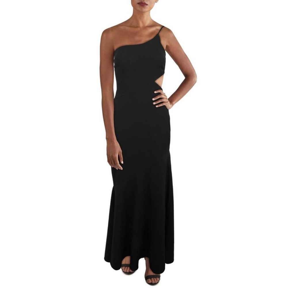 Aqua Womens Black One Shoulder Maxi Formal Evening Dress Gown NWOT